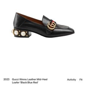 Gucci mid heel leather loafer with pearl backing